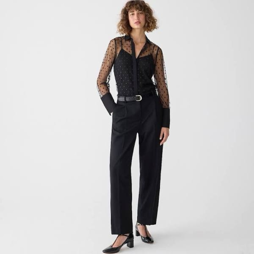 J CREW RIZA SHEER DOT TULLE BLACK BLOUSE W/CAMISOLE NWT SZ 10